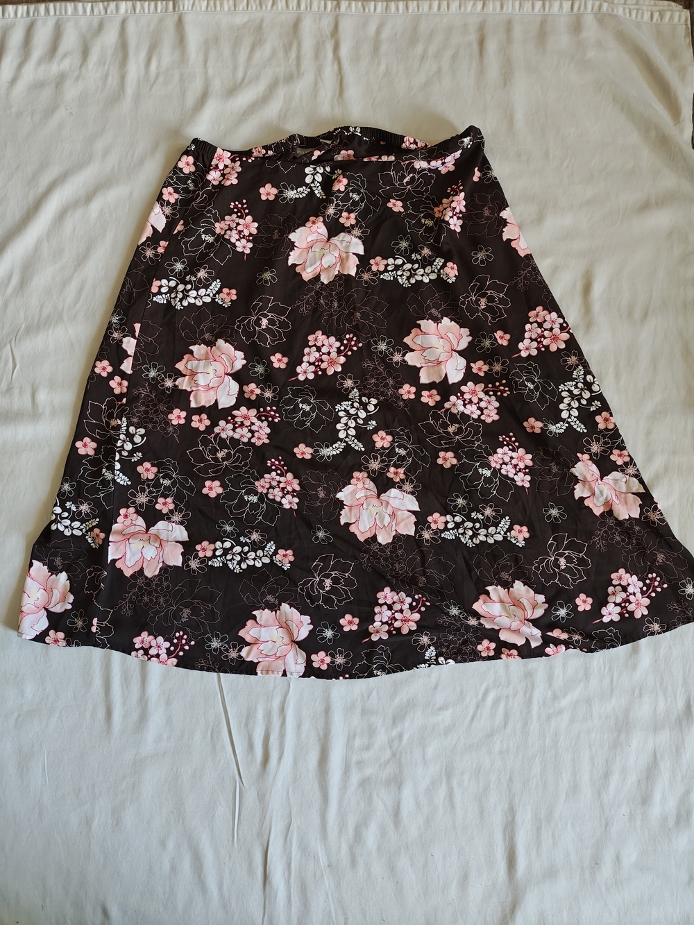 croft & barrow Black Midi Skirt with Pink Floral Print